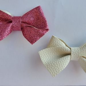 Glitter Pink and White Bow Set